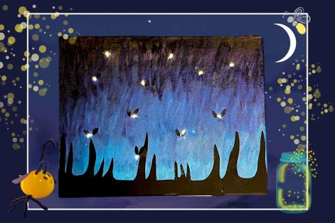 nighttime painting with fairy lights