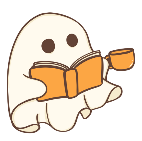 Ghost with a cup of tea reading a book