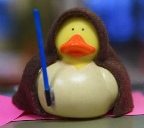 A rubber duck dressed as a jedi