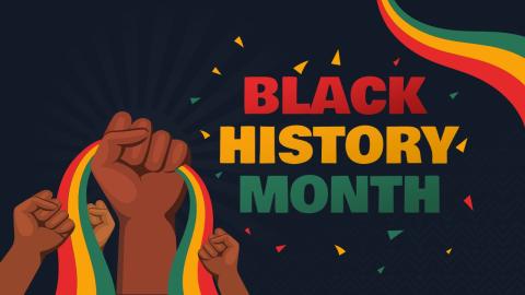 hands holding ribbon with text black history month