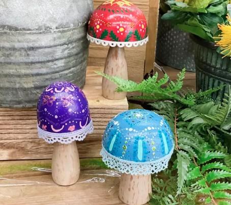 Decorated Wooden Mushrooms