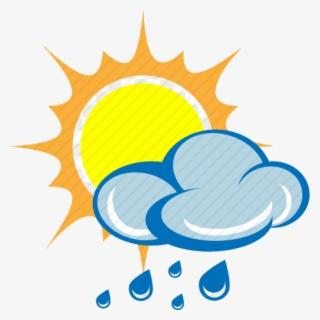 white background, yellow sun, blue cloud with blue rain drops