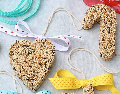 Heart-shaped ornament made out of pressed birdseed
