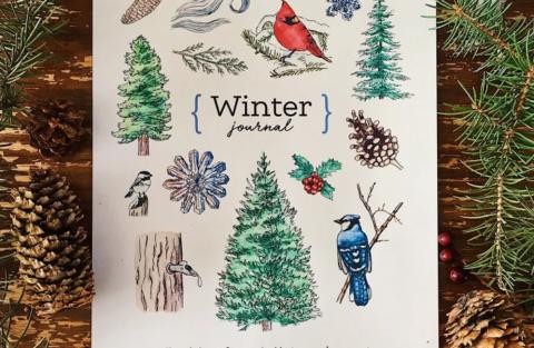 A journal cover with the words 'winter journal' written on it