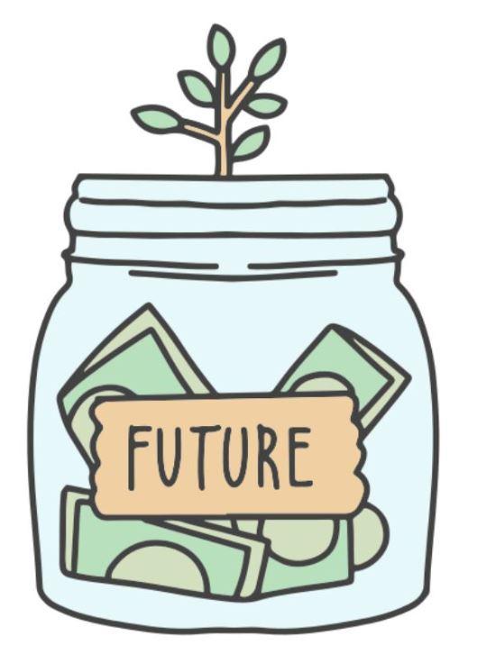 A jar labeled 'Future' and filled with bills