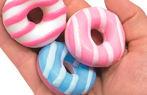 Miniature soaps in the shape of doughnuts