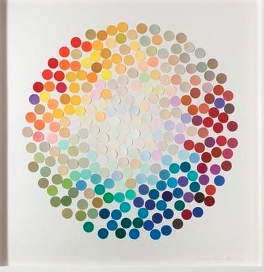 colorful rainbow circle made out of paint chip samples