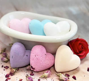 Pastel heart-shaped bath bombs