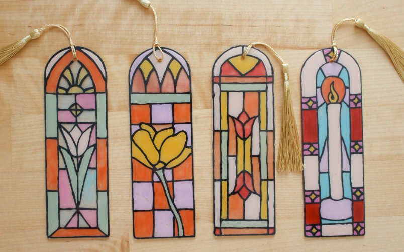 Bookmarks painted to look like stained glass