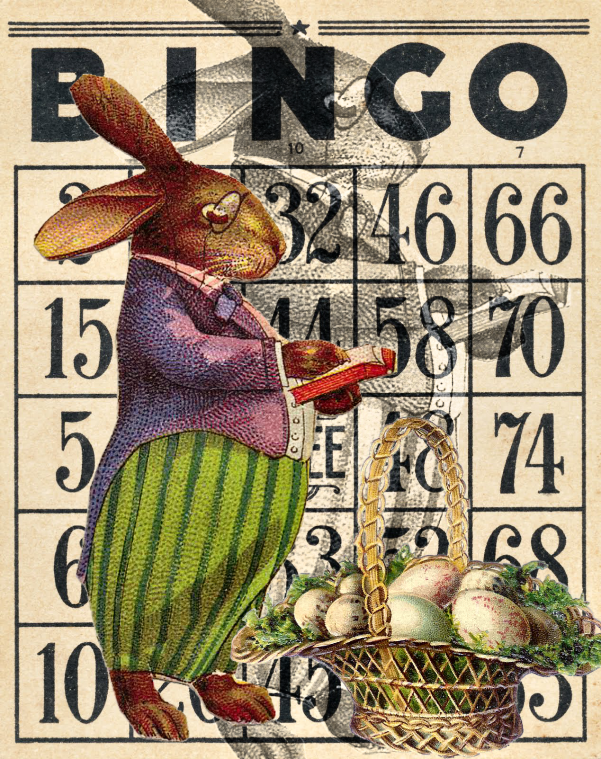 Bunny rabbit in front of Bingo card